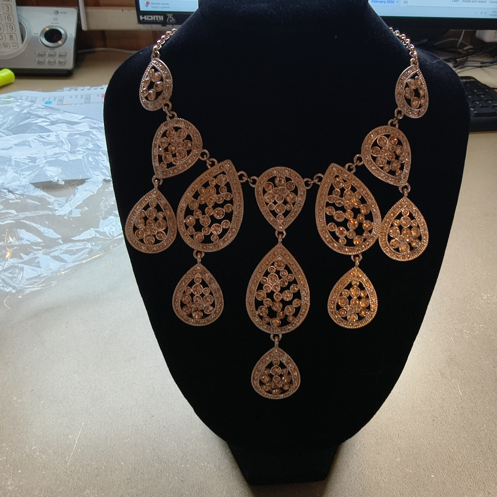 Monet Rose Gold Tone Necklace With Champagne Stones